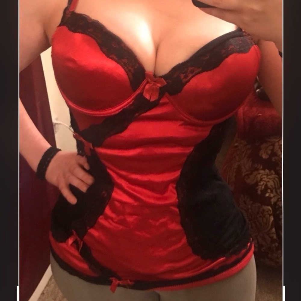 Sexy Red Satin Lace Bustier Corset Top